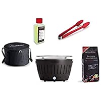 LotusGrill - Barbacoa con conexión USB- 1 carbón de haya de 1 kg- 1 pasta de combustión de 200 ml- 1 pinzas de salchicha…